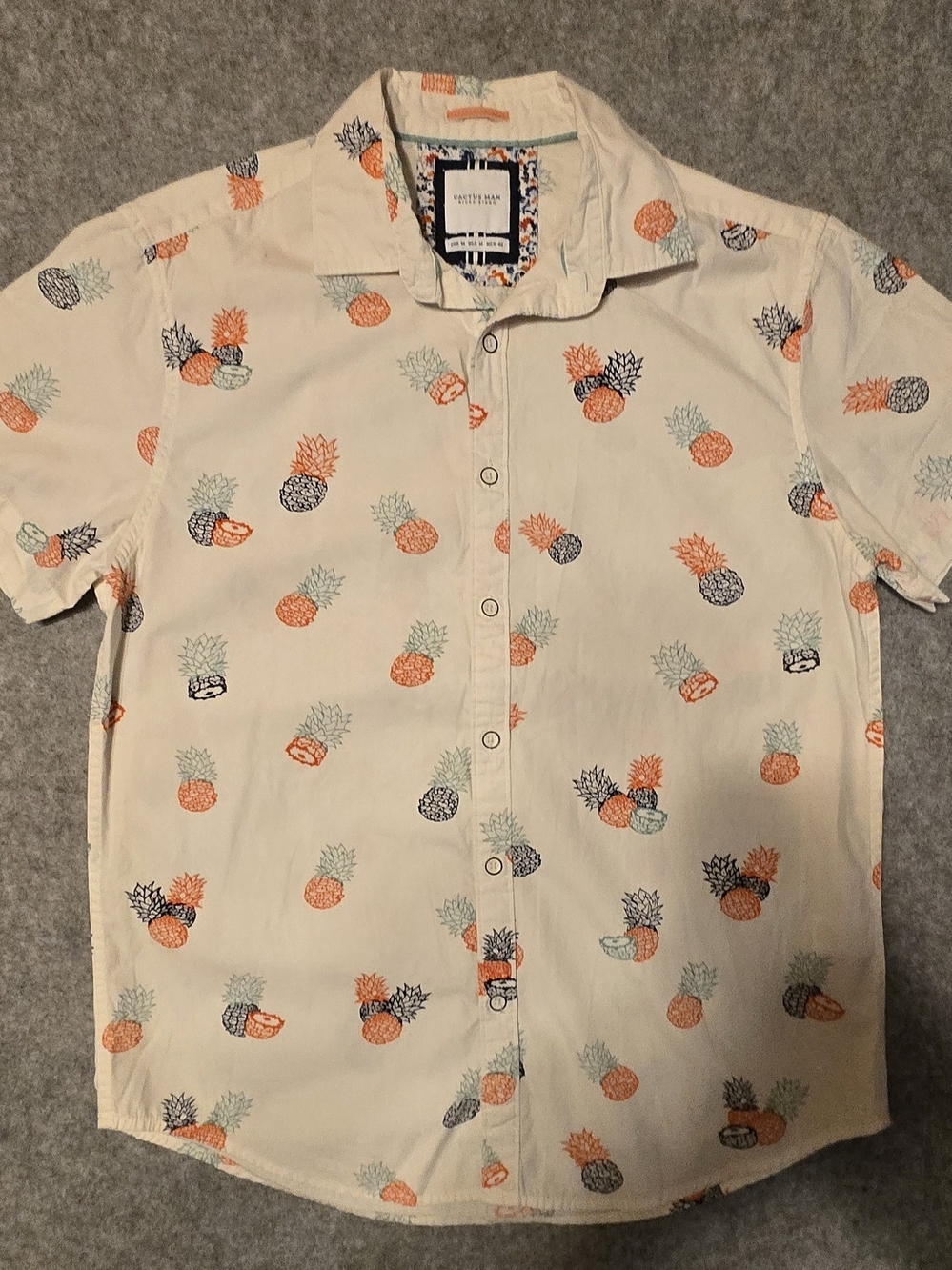 Men's Short Sleeve Cactus Man By Ricky Singh Pineapple-Print Button-Down Shirt M